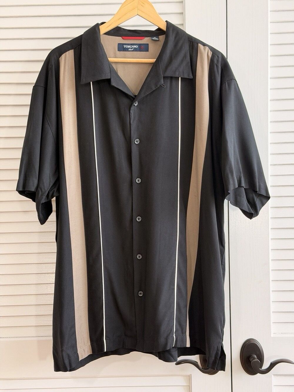 Toscano XXL Silk Blend Shirt Mens Black Tan Retro Bowling Camp Button Up